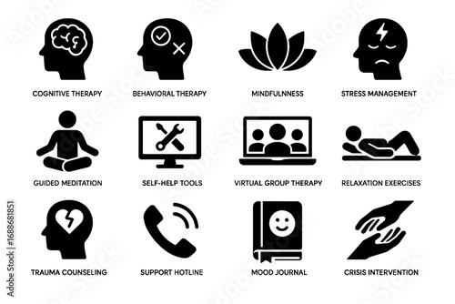 Mood icons digital relaxation journal vector icon therapy support hotline intervention management