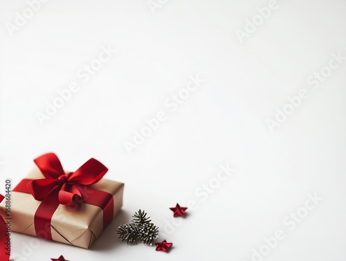 Wallpaper Mural Minimalist Christmas Holiday Gift Box with Red Ribbon and Star Decorations on a White Background Torontodigital.ca