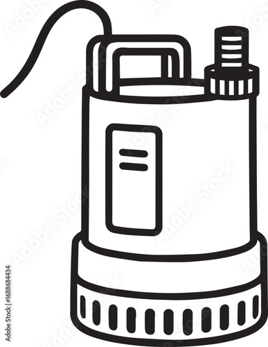 Submersible Water Pump – Black & White Vector Illustration