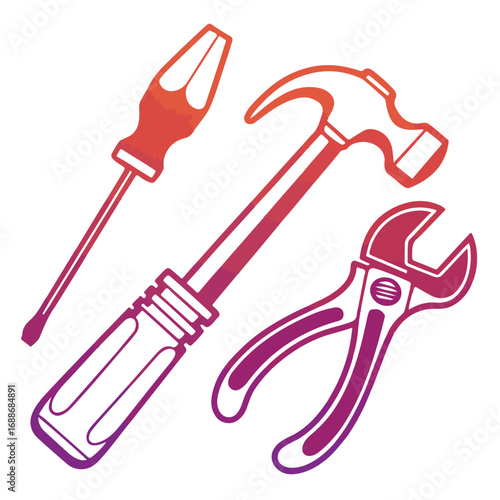 Vector artwork of hammer, spade, pliers, and repair tools for handyman and construction work