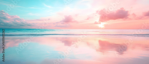 Breathtaking Tropical Ocean Sunset with Pink Pastel Sky and Serene Waves at Idyllic Beach