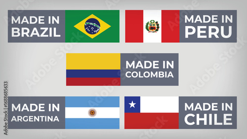 Illustration Vector Featuring Brazil, Argentina, Colombia, Chile and Peru  Identities