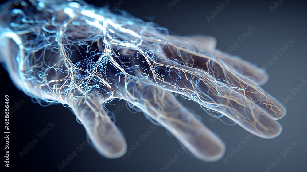 Fototapeta premium Detailed Artistic Visualization of Human Hand with Complex Neural Network
