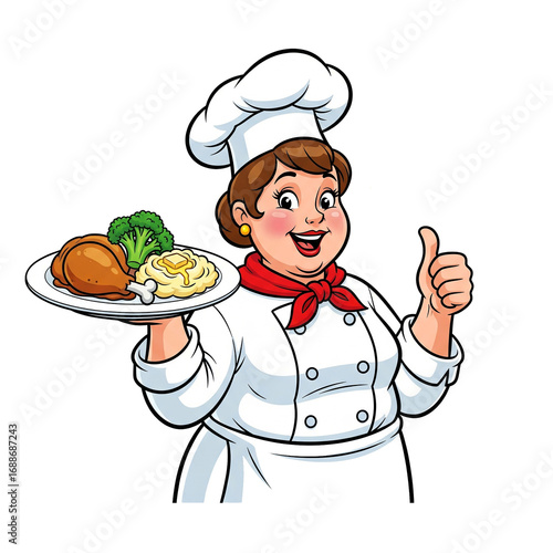 Female chef holding a plate with food