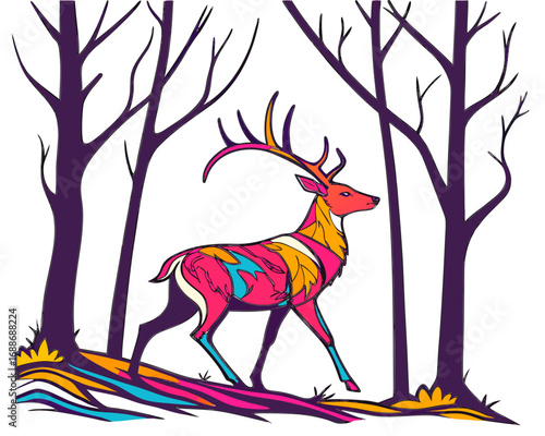 Deer in forest silhouette vector