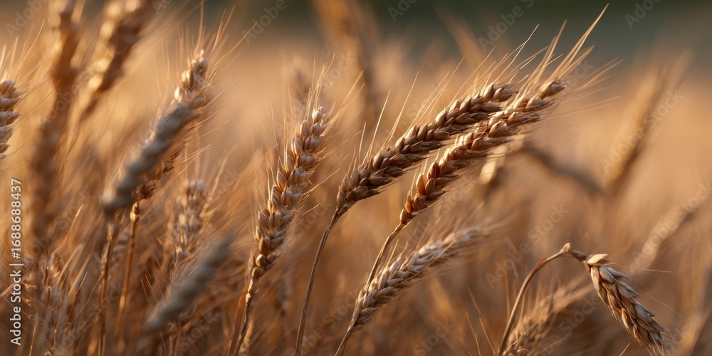 Obraz premium The Golden Wheat Ears Swaying in a Fields of Abundance During Sunset