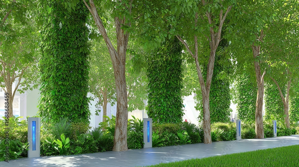 Obraz premium Urban Oasis in Contemporary Vietnamese Public Space With Lush Greenery and Tranquil Pathways