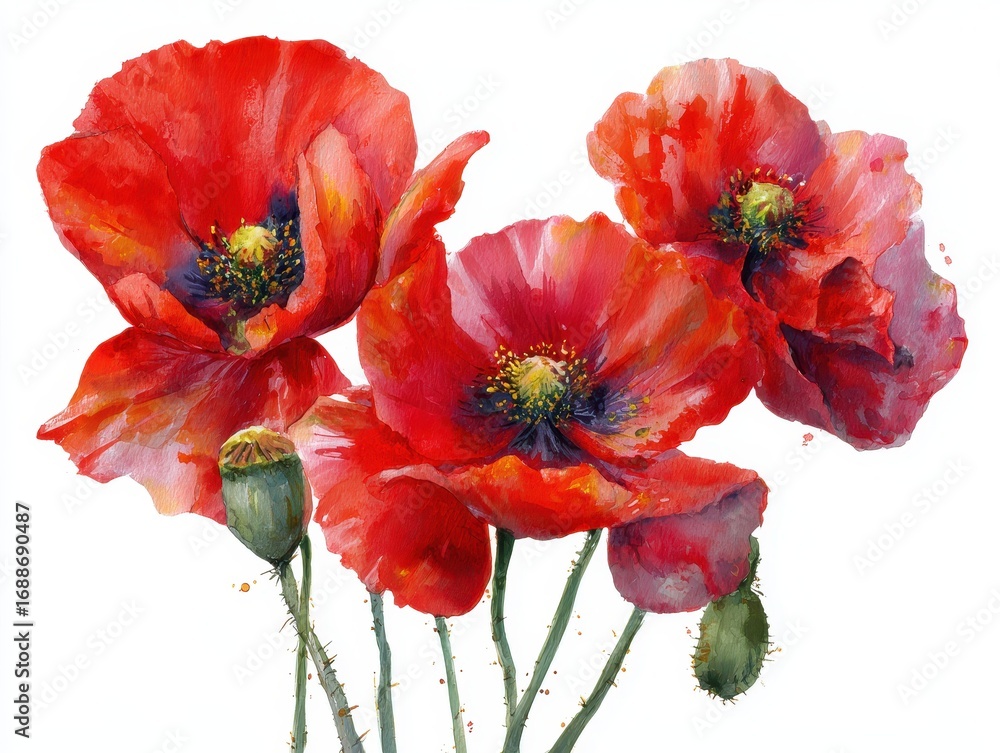 Obraz premium Elegant Hand-Drawn Watercolor Poppies Illustration for Greeting Cards and Invitations