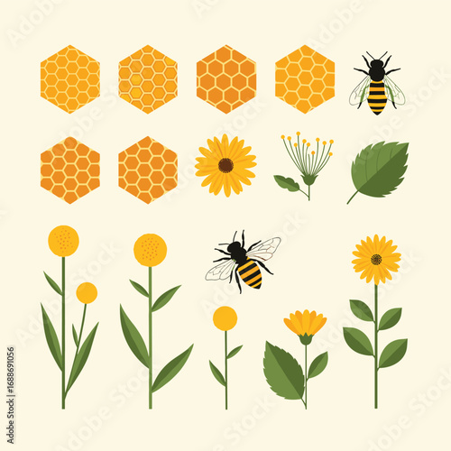 Golden hues of summer flowers and bees in nature