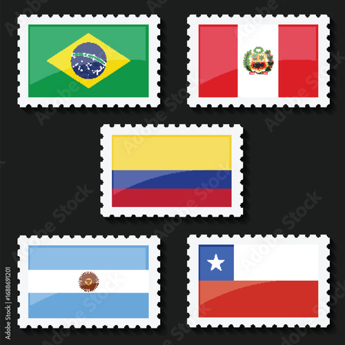 Illustration Vector Featuring Brazil, Argentina, Colombia, Chile and Peru  Identities