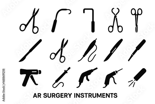 Ar stapler pointer vector icon laser scalpel lavage surgery forceps tools biopsy