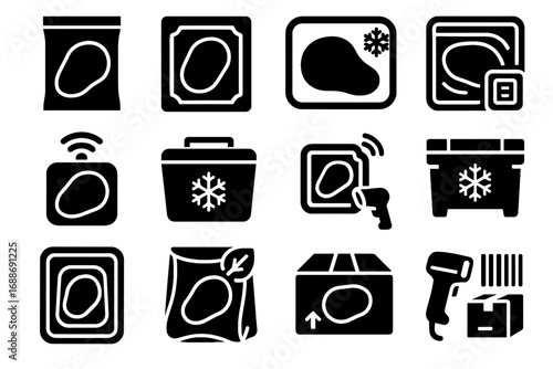Scanner wrap insulated meat icons synthetic vector smart label chilled sealed icon