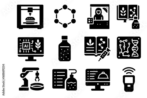 Icons injector system innovation clean molecular meter protein icon room lab vector