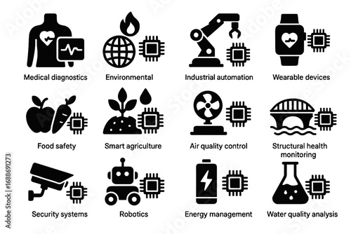 Control medical vector environmental icon devices energy quality automation nano monitoring sensor