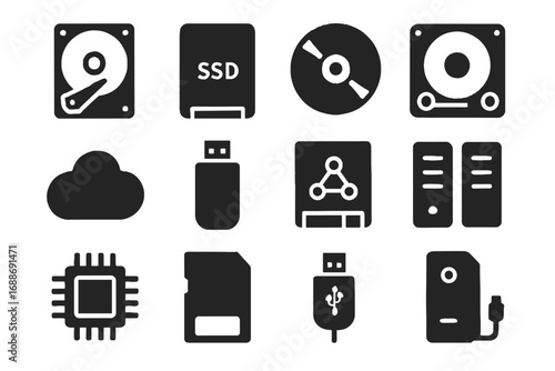Tape hub cloud memory external array vector icon storage icons enclosure card