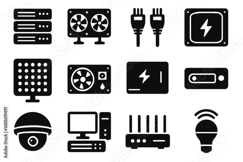 Management icons server vector smart storage tech fans equipment security lighting icon