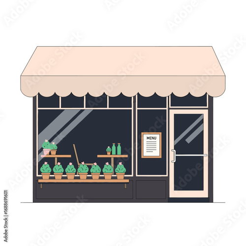 Charming greenery shop with indoor plants and outdoor awning displaying fresh botanicals
