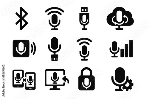 Sync bluetooth cloud connectivity signal cable grid ethernet encryption icon strength vector