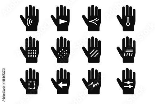 Haptic zone vector bursts directional icon temperature skin simulation stretch glove vibration