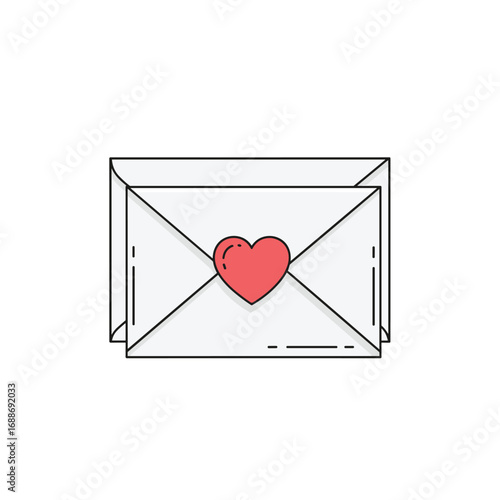 Two elegant envelopes with a red heart symbol prominently displayed on the front one