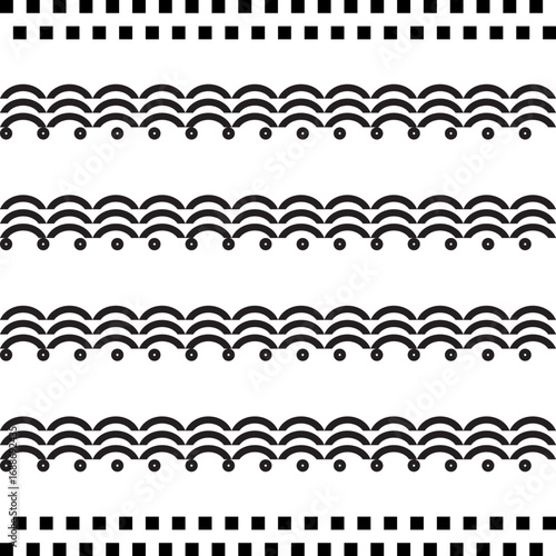 Seamless pattern with black and white elements on a white background.