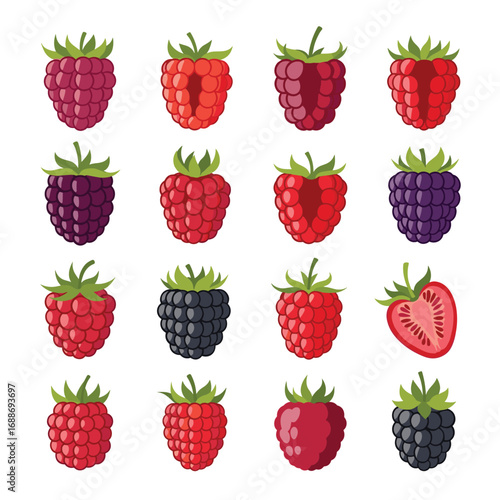 Collection of delicious fresh berries including raspberries blackberries and strawberries healthy snacks