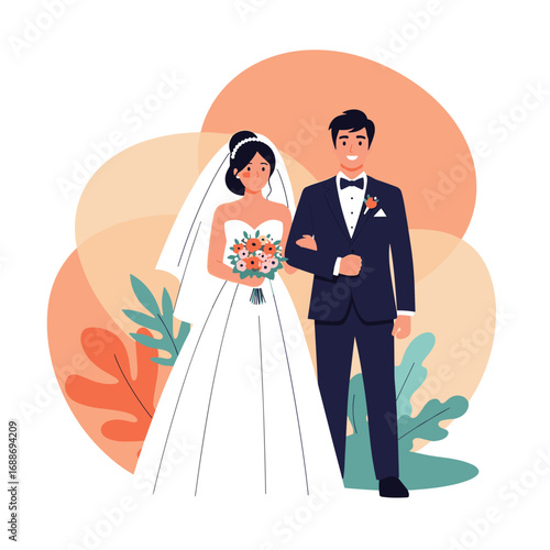Beautiful bride and groom celebrating their wedding day together joyfully