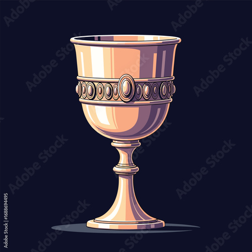 A gilded goblet adorned with jewels and intricate patterns on a dark background