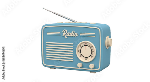 Retro Blue Radio Vintage 3d Render