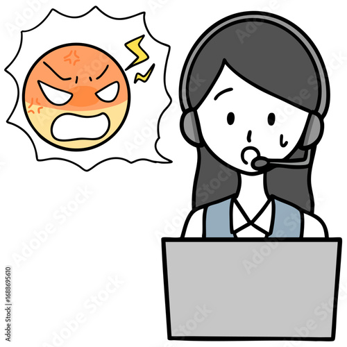 戸惑うコールセンターの女性とクレーマー