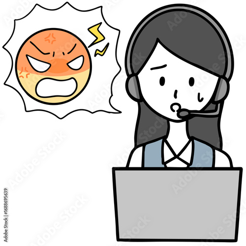 困っているコールセンターの女性とクレーマー