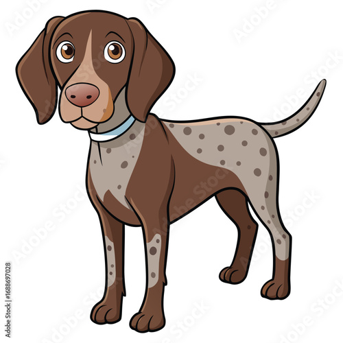 Cartoon German Shorthaired Pointer dog with brown spots on white background puppy canine
