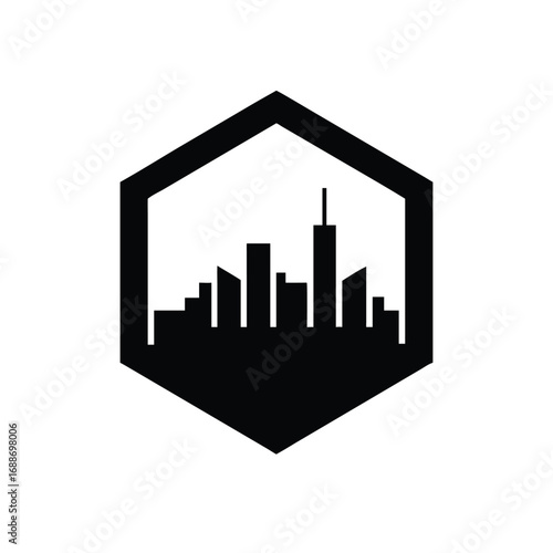 Cityscape in Hexagon Silhouette
