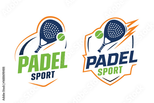 Minimalist padel logo template with racket and ball