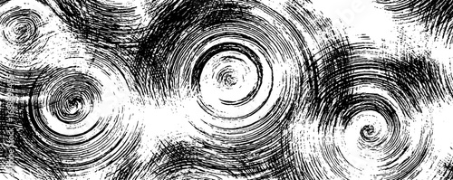 Black and white abstract line art background with circular patterns