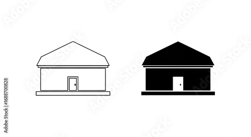 Two house icons, one outlined and one solid black.