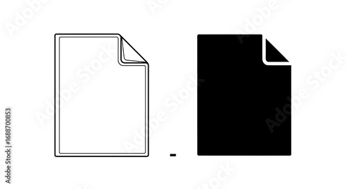 Two paper icons, one white with black outline, one black with white outline, both with folded corner.