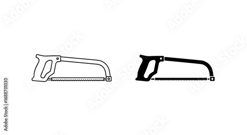 Two hacksaw illustrations, one outlined and one solid black.