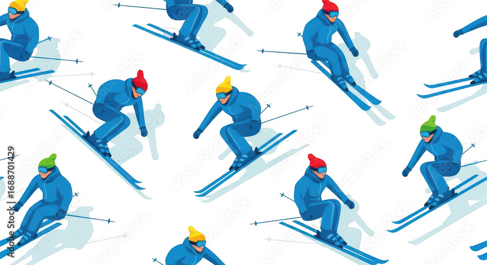 Seamless Pattern Skiers Downhill Seamless Pattern Skiers Downhill