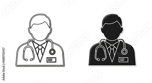 Two doctor icons, one in black and white outline, the other in solid black.