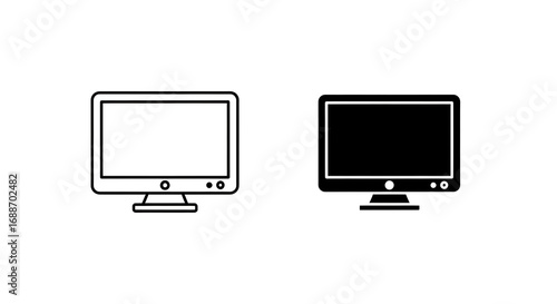 Two computer monitor icons, one outlined and one solid black.
