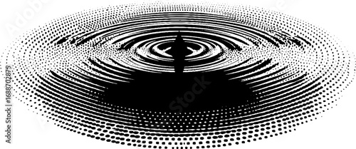 Abstract black and white line art with concentric circular patterns for design and decor