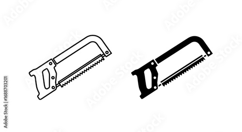 Hacksaw illustration: outline and silhouette of a hand saw.