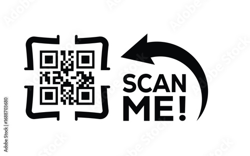Scan QR code icon. Digital scanning qr code. QR code scan for smartphone. Scan Here text on top of the qr code