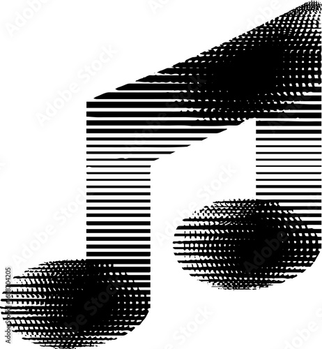 Modern abstract musical note in black and white line art design