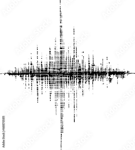 Abstract sound wave pattern in black and white line art for modern design