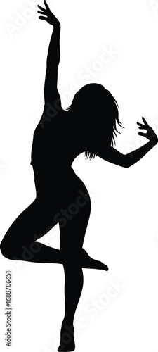 Graceful dancer in elegant pose stretching arms overhead