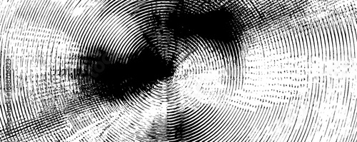 Optical art black and white line design with concentric patterns for modern decor