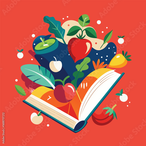 Vibrant Fruit and Vegetable Cookbook Illustration: Healthy Eating Concept
