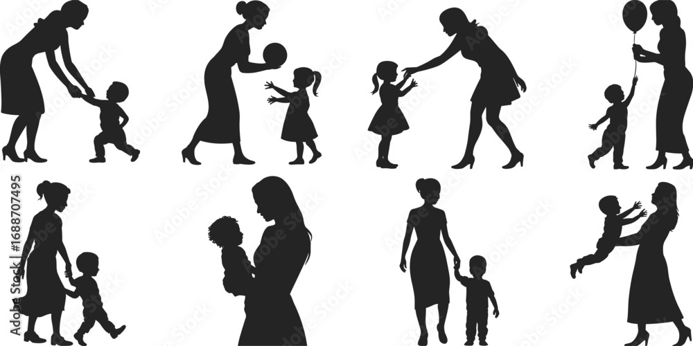 custom made wallpaper toronto digitalSilhouettes of mothers with children, motherhood love, family care, holding hands, playing, bonding moments, child and parent, nurturing, parenthood, baby, toddler, happy family, parenting joy
